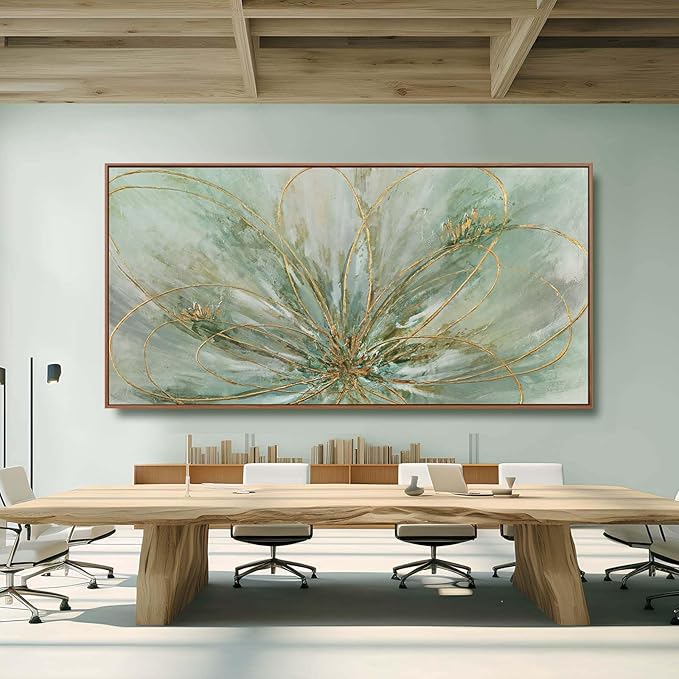 YJYart Abstract Canvas Wall Art Gold Line Wall Posters Green Wall Decor 36"x70" Oversized Artwork for Bedroom Dining Room Walls