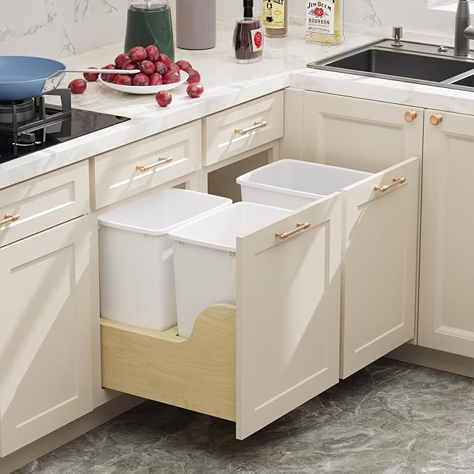 35QT Kitchen Trash Can, Sturdy and Lightweight Slim Trash Can, Trash Cans for Kitchen, Workspace, Bathroom, Office, Easy to Clean, 2-Pack, White