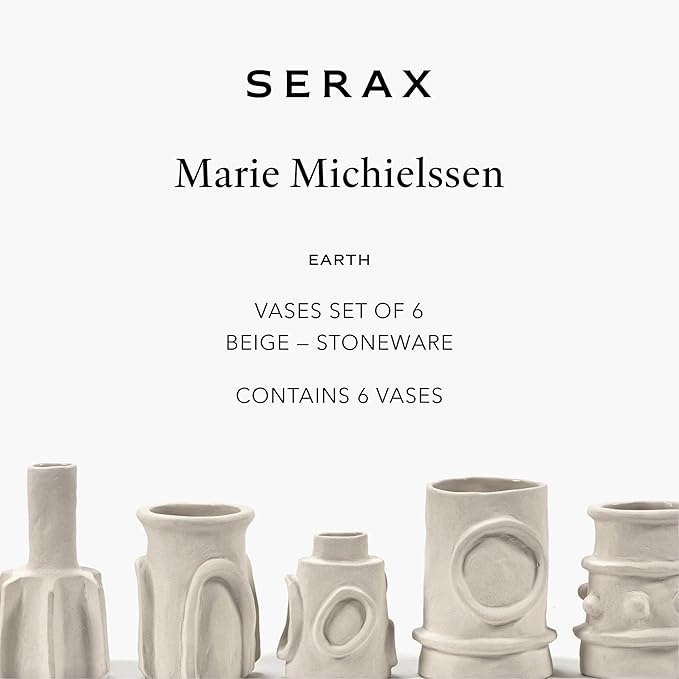 Serax Flower Vase | Marie by Marie Michielssen | Set of 6 | White Stoneware Home Decor Living Room for Coffee Table or Kitchen | Modern Entryway Table Decor or for Shelves | Unique Centerpiece Vases