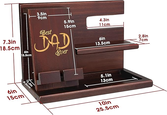 Personalized Wood Phone Docking Station - Presents For Dad - Best Dad Ever - Perfect For Birthday, Christmas, Fathers Day
