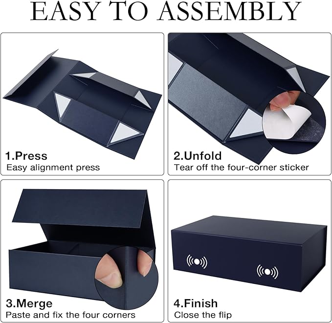 Navy Blue Gift Box with Magnetic Lids 13.8x8.3x4.4 in, Bridesmaid Groomsman Proposal Box, Large Rectangle Storage Box 1 Pack
