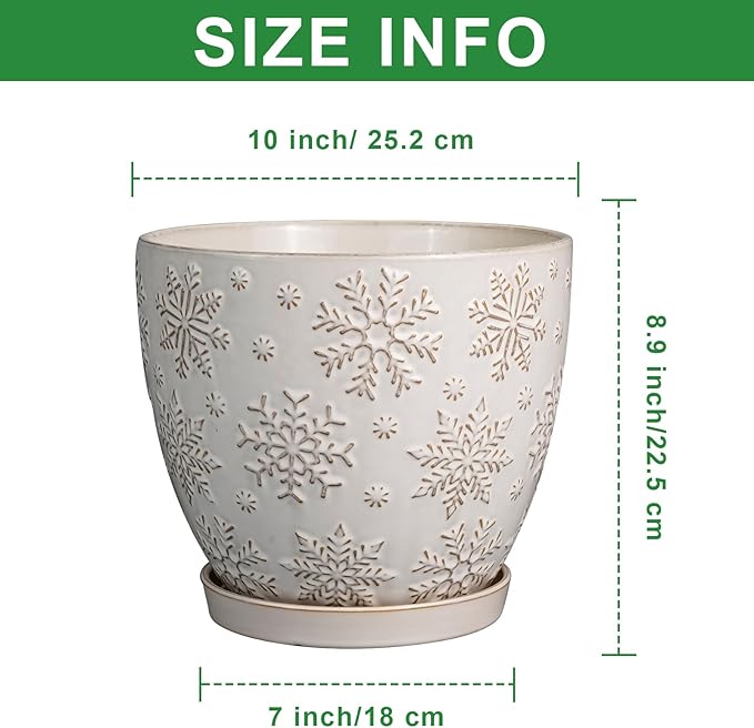 10 Inch Ceramic Planter Pot Large Plant Pot for Indoor Plants Outdoor Round Flower Pot with Drainage Hole and Saucer for Home Garden Decor White