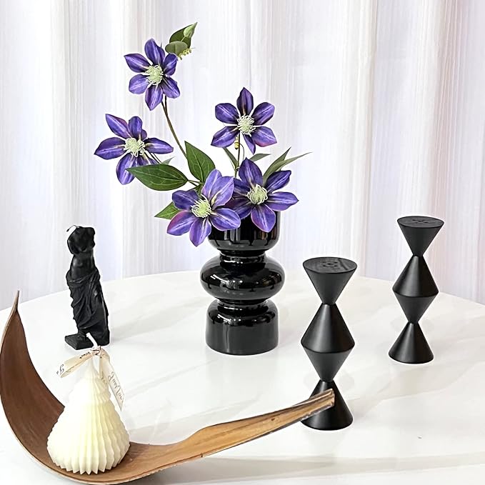 BLOFLO Black Glass Hydroponic Vase, 7Inches Glass Vase for Flower, Modern Geometric Three-Layer Floral Vases for Home Office, Wedding Table Decoration(Black)