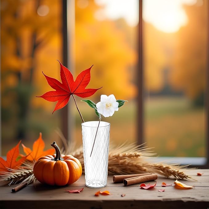 Clear Acrylic Ribbed Vase Wide Flower Plastic Vases for Centerpieces Mouth Vase Pot Container Large Cylinder Decorative Display Tulips Wide for Home Wedding Party Table Home Shatter-Proof