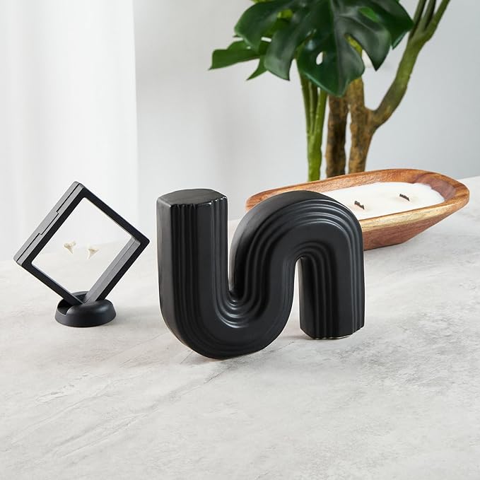 Restaurantware-Table Art Flower Vase, 1 Minimalist Vase - S-Shaped Style, for Fresh Or Artificial Flowers, Black Ceramic Piece for Home Decor, Kitchen, Home, Living Room, Office, and More