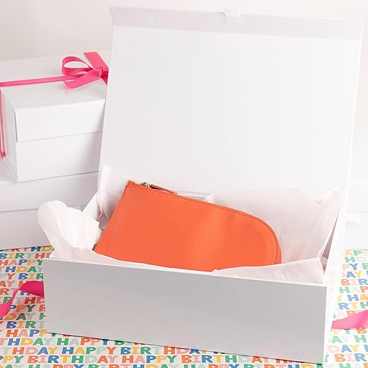 Purple Q Crafts White Hard Gift Box With Magnetic Closure Lid 14" x 9" x 4" Rectangle Favor Boxes With White Glossy Finish (1 Box)