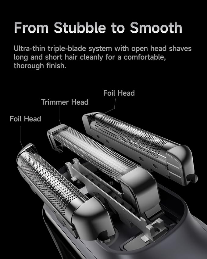 Laifen P3 Pro 3-Blade Electric Shaver, Dual Linear High-Speed Motors 12,000 Cuts/Min, 100-Min Runtime, IPX7 Waterproof, Rechargeable Electric Razor for Men, Travel-Friendly (Space Gray Aluminum Alloy)