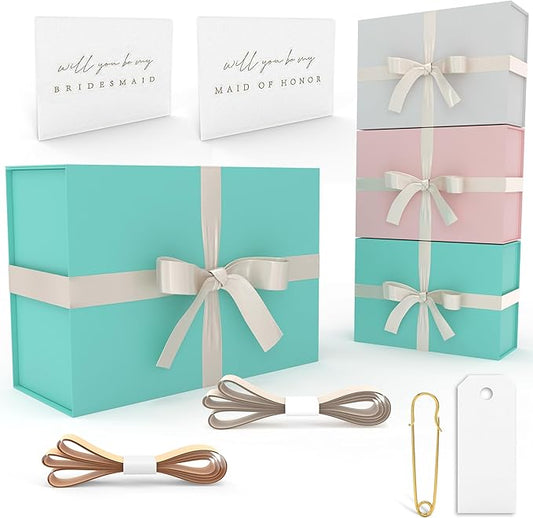 Gift Box Set - Bridesmaids Gifts for Wedding (1 Pack - Teal), All Occasions, Bridesmaid Proposal, Magnetic Boxes With Lids, Big Set For Bridal, 13.5 x 9 x 4.5 inches, Teal GiftBox