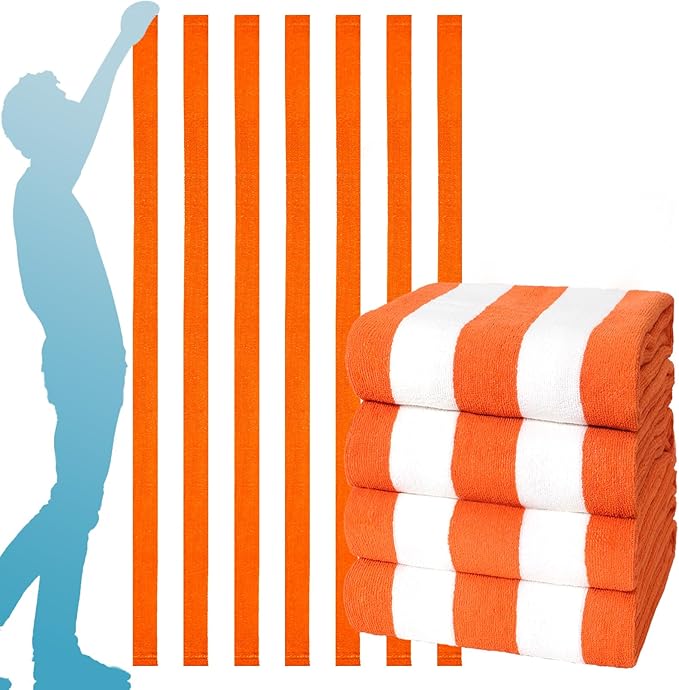 4 Packs Extra Large Bath Towels Striped Beach Towel Set Bathroom Sheets Bulk Oversized Soft Fluffy XL Big Absorbent Microfiber Blanket Turkish Hotel Shower Pool Hot Tub Toallas Baño Grandes Orange