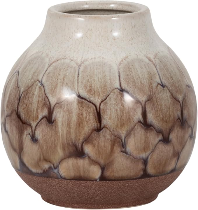 Ceramic Vase for Living Room Decor – Perfect for Modern Room and Home Decor – Stylish Flower Vase for Bedroom, House, Office, and Table Accent – Elegant Bookshelf Accessory – 6", Brown