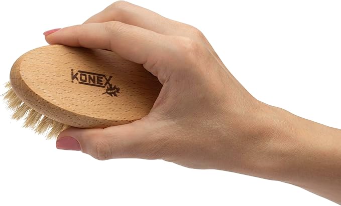 KONEX Bath Brush Set, Exfoliating Shower Scrubber, Dry Brushing Body Brush Set, Pore Opening, Beechwood Handle with Natural Bristle Large 15" Plus Small Face Brush