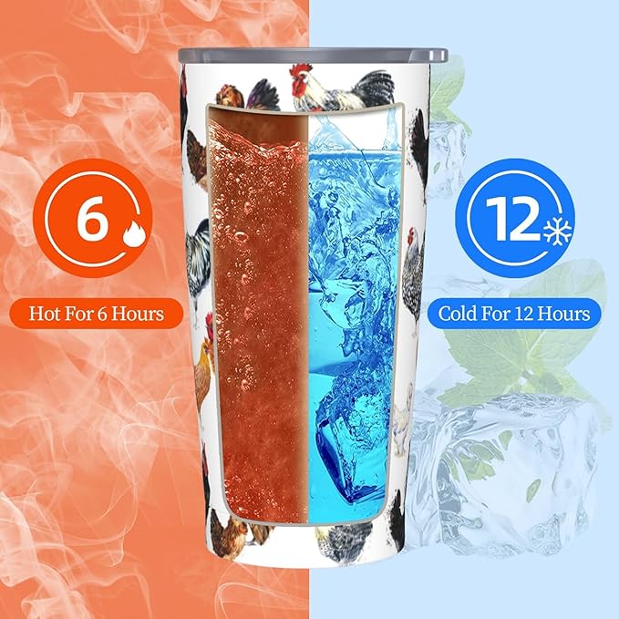 Farm Chickens Tumbler,Chickens 20oz Stainless Steel Insulated Travel Tumblers,Travel Coffee Mug with Lid and Straw Water Bottle Drink Tumbler Cups Gifts for Women Men Lovers