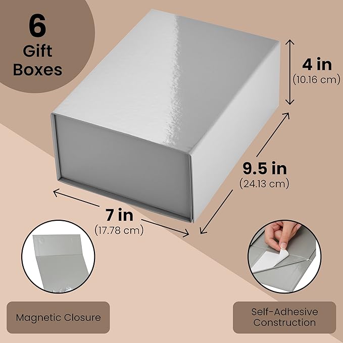 Stockroom Plus 6 Pack Magnetic Gift Boxes with Lids, 9.5 x 7 x 4 Inches for Birthday, Wedding, Groomsman and Bridesmaid Proposal Box (Gray) - Groomsmen Proposal Gift Box