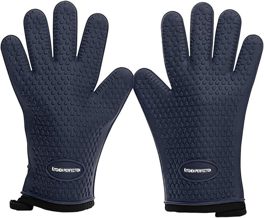 KITCHEN PERFECTION Silicone Smoker Oven Gloves - Extreme Heat Resistant BBQ Gloves - Handle Hot Food Right on Your Smoker Grill Fryer Pit | Waterproof Oven Mitts | Superior Value Set + 3 Bonuses