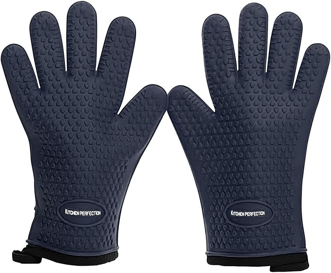 KITCHEN PERFECTION S Silicone Smoker Oven Gloves -Extreme Heat Resistant BBQ Gloves -Handle Hot Food Right on Your Grill Fryer Pit|Waterproof Oven Mitts |Superior Value Set+3 Bonuses