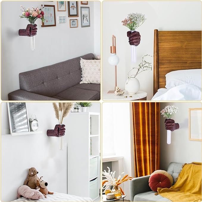 Wall Sculptures, Hand Vases Home Decor, Wall Mount Art Sculpture, Unique Wall Art Statue, Funky Flower Vase Decorations, Modern Eclectic Hanging Decor,Glass Test Tube Vase