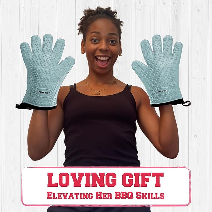 KITCHEN PERFECTION XL Silicone Smoker Oven Gloves for Women -Extreme Heat Resistant BBQ Gloves -Handle Hot Food Right on Your Grill Fryer&Pit|Waterproof Grilling Cooking Mitts|Superior Set+3 Bonuses