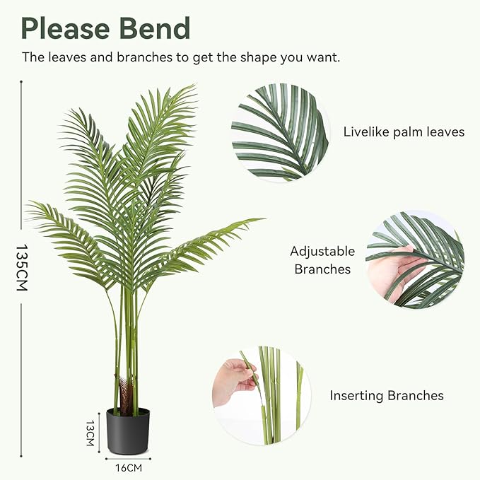 Artificial Bird of Paradise Plant Fake Tropical Palm Tree for Indoor Outdoor, Perfect Faux Plants for Home Garden Office Store Decoration (Palm Tree 120cm)