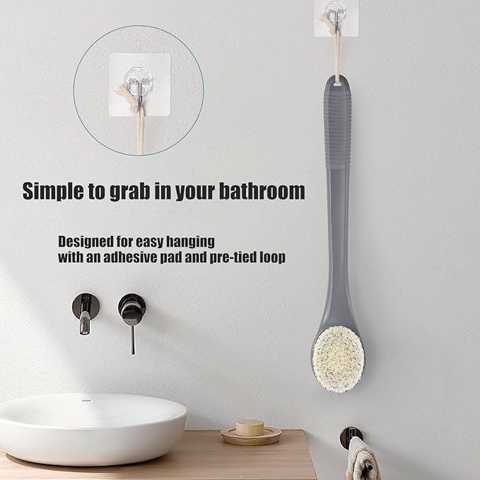 17-Inch Back Scrubber for Shower, Anti-Slip Exfoliating Body Brush for Bath, Gentle Back Brush for Shower for Men, and Women, Cleaning Skin for Smooth, Glowing Skin (Grey)