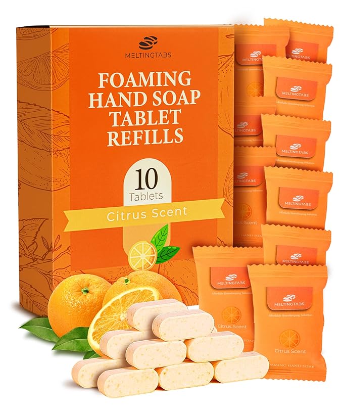 Foaming Hand Soap Tablets Refill (10 Pack) - Citrus Scent, Concentrated Tablets for Foaming Soap, Mess-Free Refills