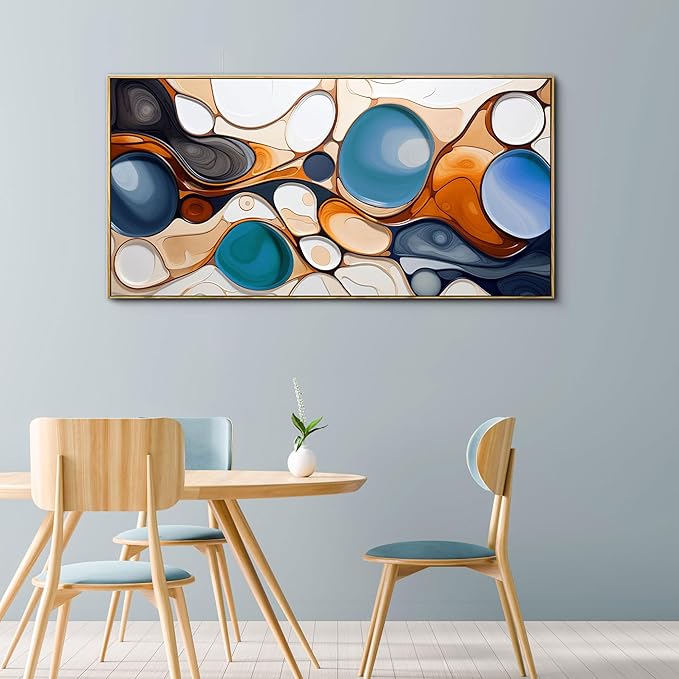 yiijeah Framed Wall Art - Large Artwork Blue and Orange Abstract Canvas Wall Art for Living Room Colorful Paintings Wall Decor Bedroom Office Home Decoration Modern Art Color Wall - 40x20 Inches