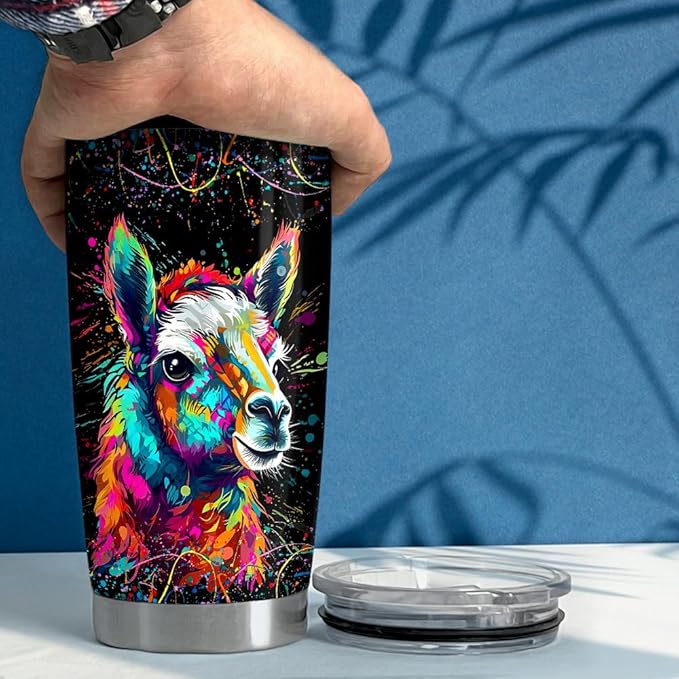 SANDJEST Llama Tumbler - 20oz Stainless Steel Insulated Coffee Travel Mug - Llama Gifts for Women, Girls & Teens, Christmas, Birthday