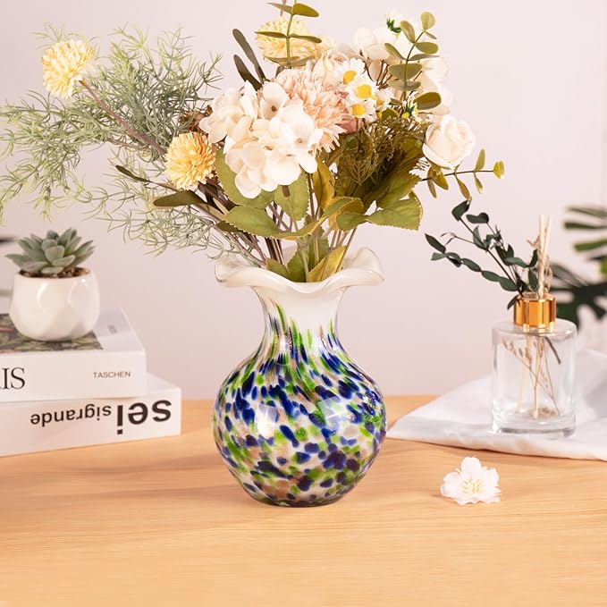 KAMMAK Colored Glass Vase, Beautiful Hand Blown Decorative Vase, Modern Art Vase for Flower Mantle Dining Table Centerpiece, Entryway Living Room Wedding Decoration, FH005