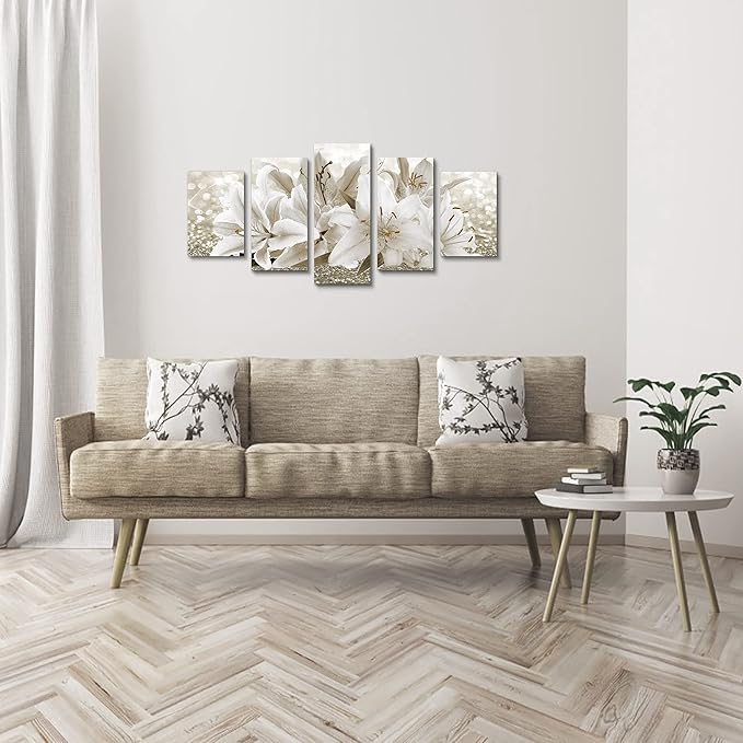 LUDUHU Arts Modern Flower Theme Wall Art - Abstract Orchid Canvas Wall Decor Flower Abstract Painting Still Life Canvas Wall Art for Home Decor (I,Oversize 40x20inch)