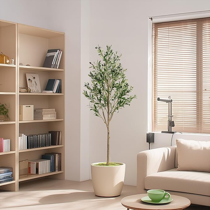 5FT Artificial Olive Tree, Indoor Faux Olive Tree Fake Potted Silk Olive Tree Plants with Lifelike Branches & Fruits for Home Office Decor