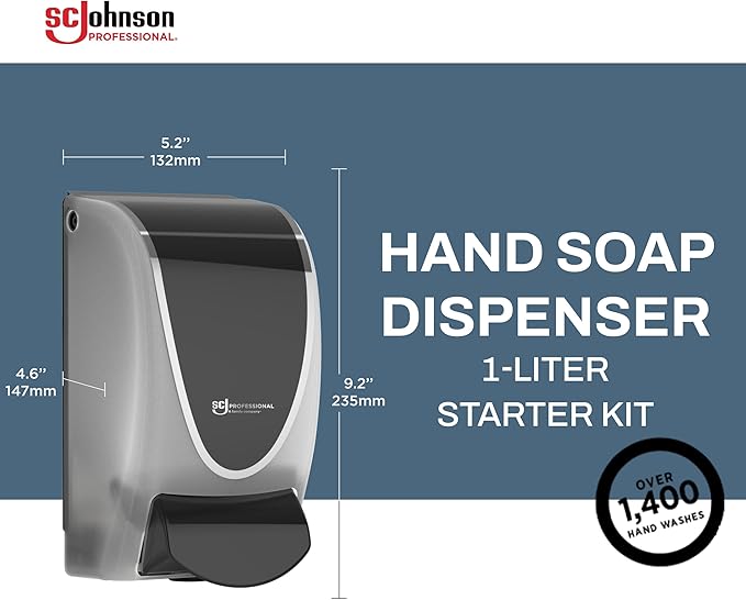 SC Johnson Professional Clear FOAM Dispenser and Refill Starter Kit, Wall Mount Soap Dispenser for Hand Soap, 1 Refresh Clear FOAM Hand Wash, 1 Liter Cartridge, 33.8 fl. oz., for Professional Use Only