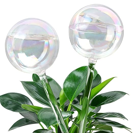 2pcs Glass Plant Watering Globes, Clear Rainbow Color Flower Self-Watering System Spikes, Automatic Plant Waterer Bulbs for Indoor & Outdoor Plants Everyday Use