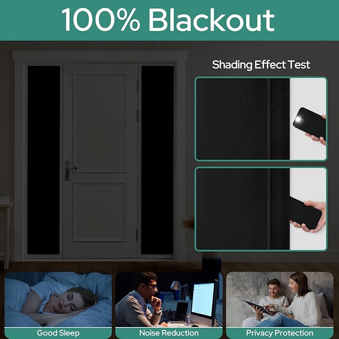 HOMEIDEAS 100% Linen Blackout Sidelight Curtains for Front Door, Side Door Window Curtains,Small Window, Thermal Insulated Covering, 1 Panel, W12 X L68 Inch, Black