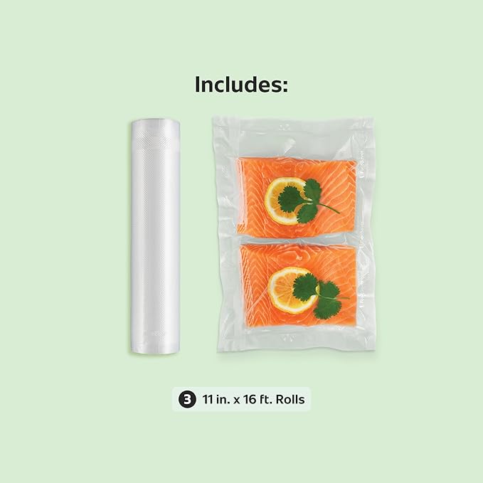 FoodSaver Custom Fit Vacuum Sealer Bags, Airtight Food Storage and Sous Vide Rolls, BPA-Free, 11 x 16' (Pack of 18)