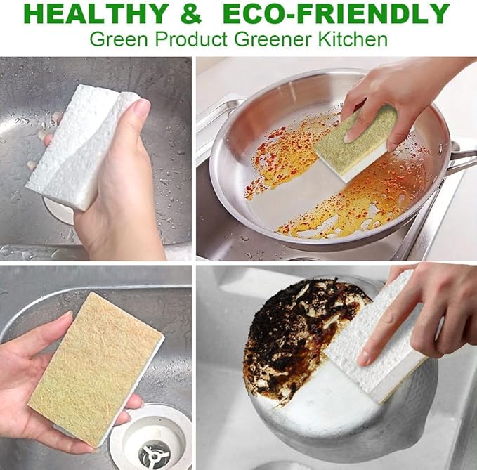 Natural Kitchen Sponge Compostable Kitchen Sponges Cellulose and Coconut Scrubber Abrasive Scrubbing Pads SmilePowo Environmentally Friendly Sponge for Dishes (12 Pack)
