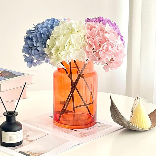 BLOFLO Orange Glass Vase, 9 Inch Large Glass Vase for Flowers, Modern Thick Glass Flower Vases for Centerpieces, Decorative Glass Cylinder Hydroponic Vase for Wedding, Home, Office (Orange, 9Inch)