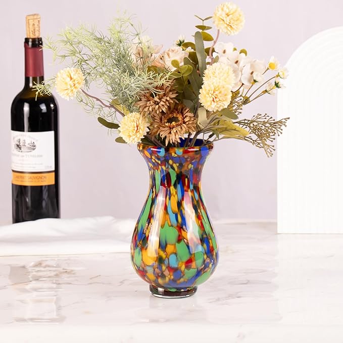 KAMMAK Colored Glass Vase, Beautiful Hand Blown Decorative Vase, Modern Art Vase for Flower Mantle Dining Table Centerpiece, Entryway Living Room Wedding Decoration, FH017