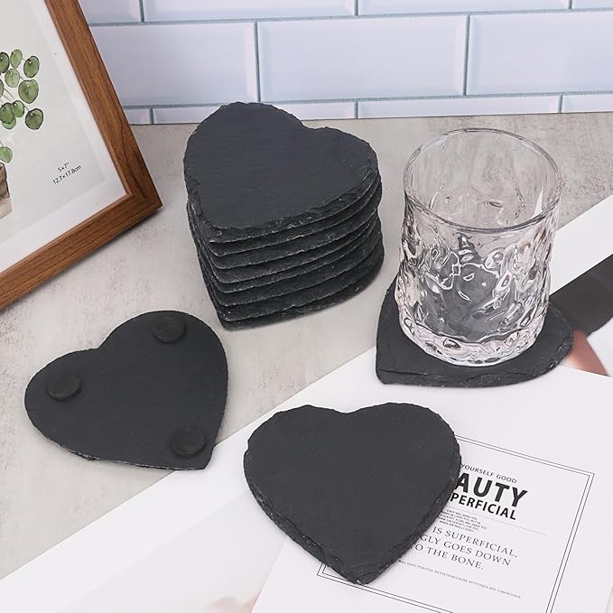 30 Pack 4 Inch Heart Slate Coasters,Black Slate Drinks Coasters, with Anti-Scratch Bottom, Ideal for Home Decor, Bar, Housewarming Gifts, and Laser Engraving KUKLIPJIM