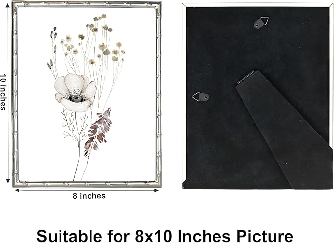 8x10 Picture Frame with Elegant Metal Bamboo Design, 8 x 10 Photo Frames with HD Real Glass, Versatile Display for Tabletop or Wall Mounting, Great for Home Decor and Gift Giving