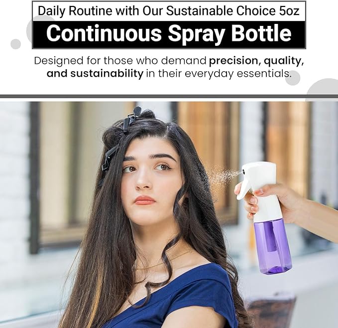Continuous Mist Spray Bottle – Ultra Fine Mist for Hair Styling, Salon Use, and Versatile Applications – Ideal for Plants, Cleaning, and Travel – 5 oz Purple Octagon Shape Empty Bottle