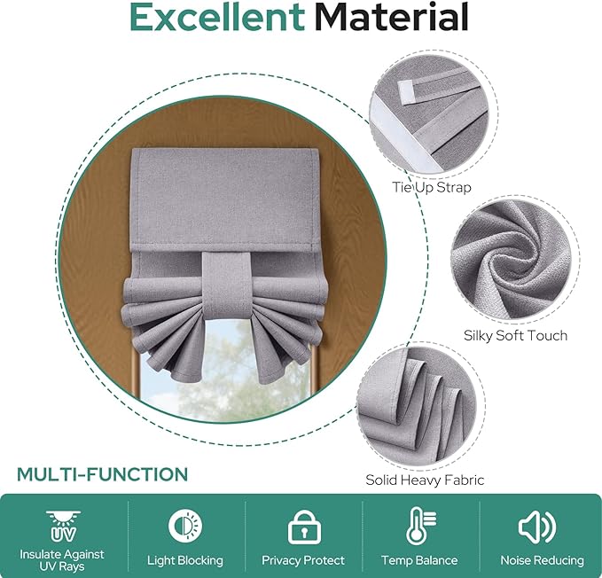 HOMEIDEAS Classroom 100% Linen Blackout French Door Curtains, Classroom Door Window Cover, Privacy Shades Thermal Insulated Small Window Covering, 1 Panel, W8 X L36 Inch, Light Gray