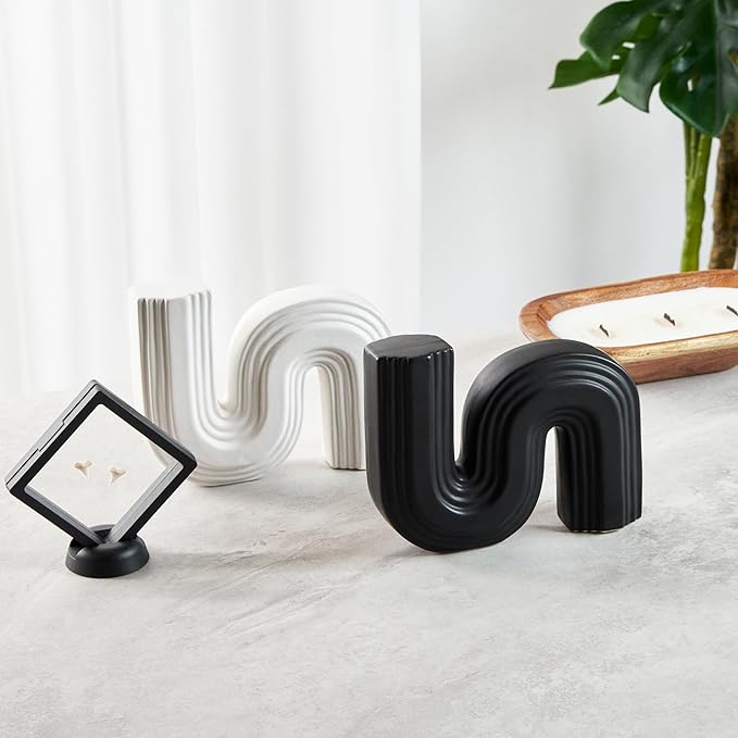 Restaurantware-Table Art Flower Vase, 1 Minimalist Vase - S-Shaped Style, for Fresh Or Artificial Flowers, Black Ceramic Piece for Home Decor, Kitchen, Home, Living Room, Office, and More