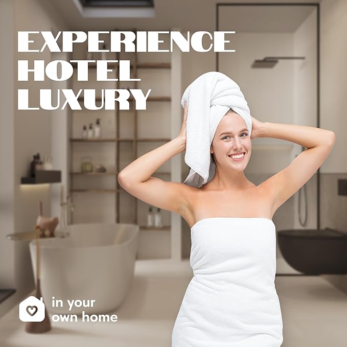 White Classic Luxury Bath Towels Set of 4 Large - 700 GSM Turkish Cotton Ultra Soft Bath Towels 27x54 | Highly Absorbent and Quick Dry | Hotel Towels for Bathroom Luxury, Plush Shower Towels, White