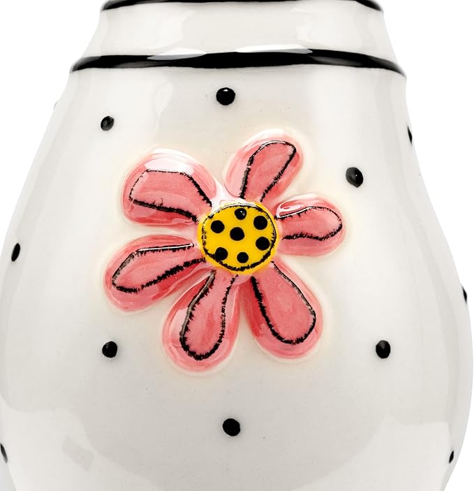 DEMDACO Pink Flower Black and White 3 x 5 Stoneware Mini Decorative Vase