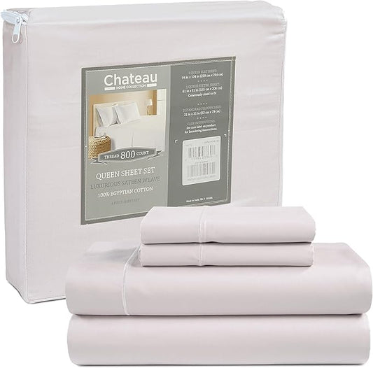 800 Thread Count Egyptian Cotton Sheets Queen Sheet Set Deep Pocket,100% Cotton Bed Sheets Queen Size Set, No Pill Soft & Comfy Naturally Cool Breathable Elasticated Sheet & Pillowcase Sets-Lavender