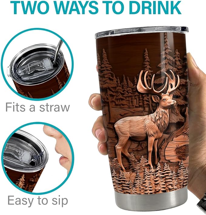 SANDJEST Deer Tumbler 20oz Stainless Steel Insulated Tumblers Coffee Travel Mug Cup Deer Gifts for Men Gift for Birthday Christmas