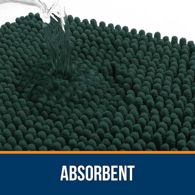 OLANLY Bathroom Rugs 44x24, Extra Soft Absorbent Chenille Bath Rugs, Rubber Backing Quick Dry, Machine Washable Bath Mats for Bathroom Floor, Tub and Shower, Home Decor Accessories, Blackish Green