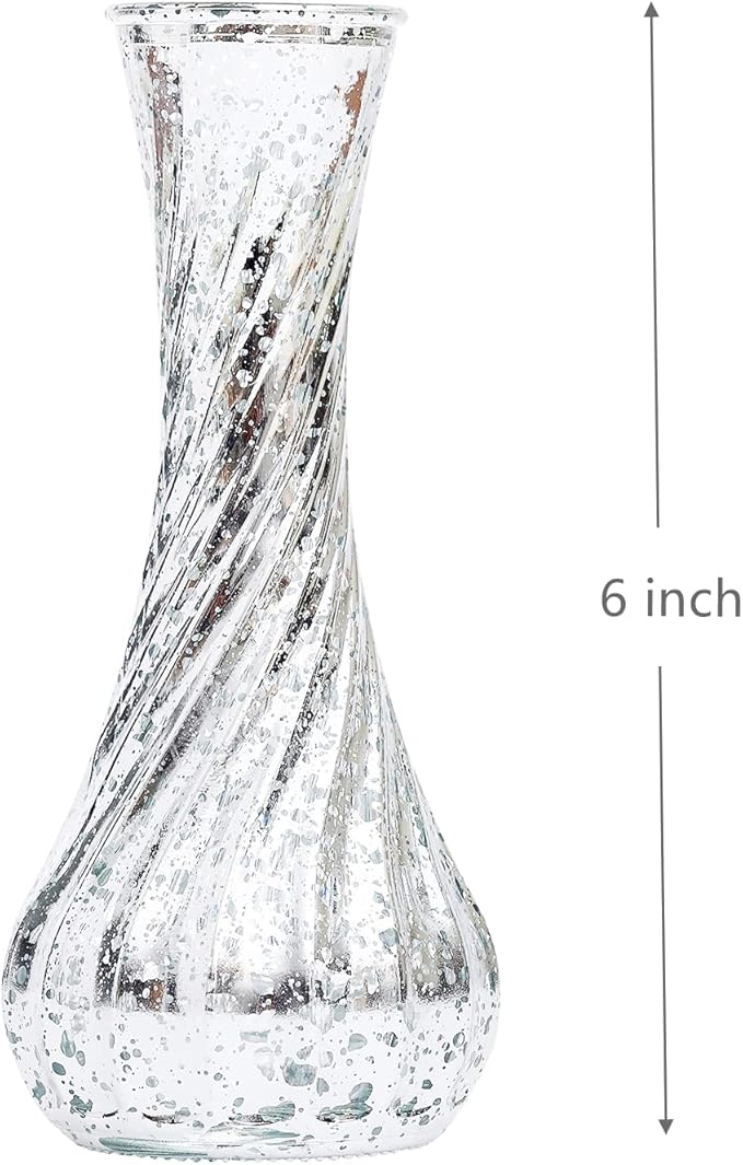 Set of 24 Glass Vase, Silver Bud Vases in Bulk Antique Style with Lace for Floral Arrangements, Events, Home Decor Weddings, Table Centerpiece