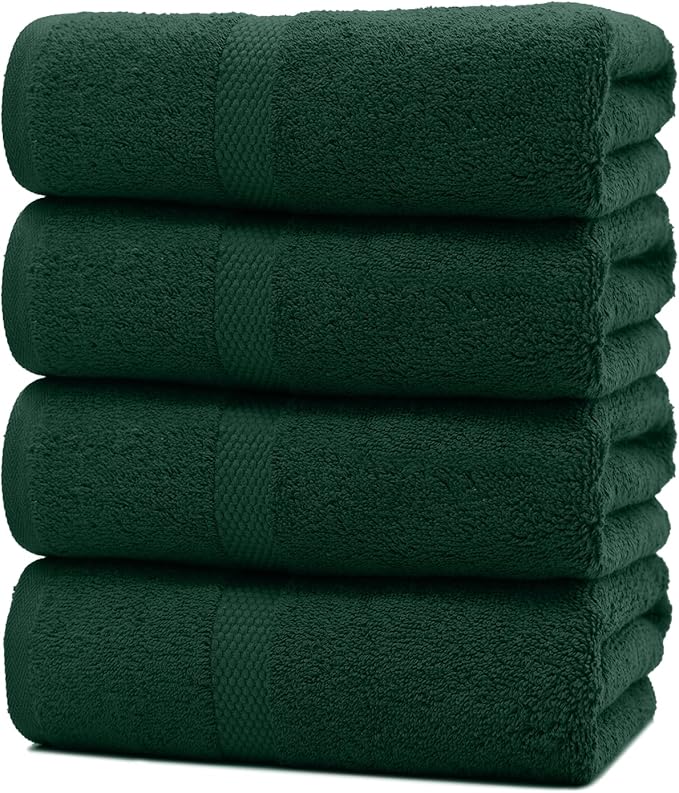 DAN RIVER Bath Towels Set of 4, 27 x 54 Inches, 100% Cotton, Larger & Lighter Weight, Quicker to Dry, Super Soft and Absorbent, Ideal Hotel Towels for Daily Use, Huntergreen
