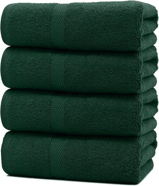 DAN RIVER Bath Towels Set of 4, 27 x 54 Inches, 100% Cotton, Larger & Lighter Weight, Quicker to Dry, Super Soft and Absorbent, Ideal Hotel Towels for Daily Use, Huntergreen
