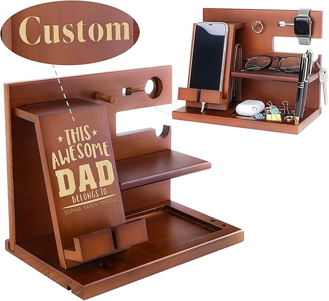 awofer Custom Gifts For Dad Docking Station Personalized Fathers Day Gift From Son Daughter Kids Wooden Engraved Best Dad Gifts Dads Bonus Dad Step Dad Birthday Christmas Ideas（Multiple Styles）